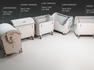Lowpoly game-ready urban trash bin can Collection Pack 3Dモデル