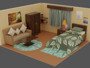 Low poly bedroom scene modular Modèle 3D