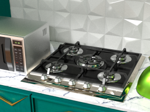 A set of kitchen equipment with furniture for small kitchens 3D 모델