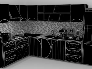 A set of kitchen equipment with furniture for small kitchens 3D Model