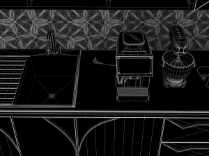 A set of kitchen equipment with furniture for small kitchens 3D Model