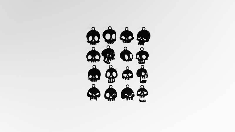 SKULL HALLOWEEN EARRING KEYCHAIN 16-SET 3Dプリントモデル .c4d .max .obj .3ds .fbx .stl .blend 