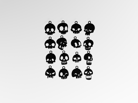 SKULL HALLOWEEN EARRING KEYCHAIN 16-SET 3D Baskı Modeli
