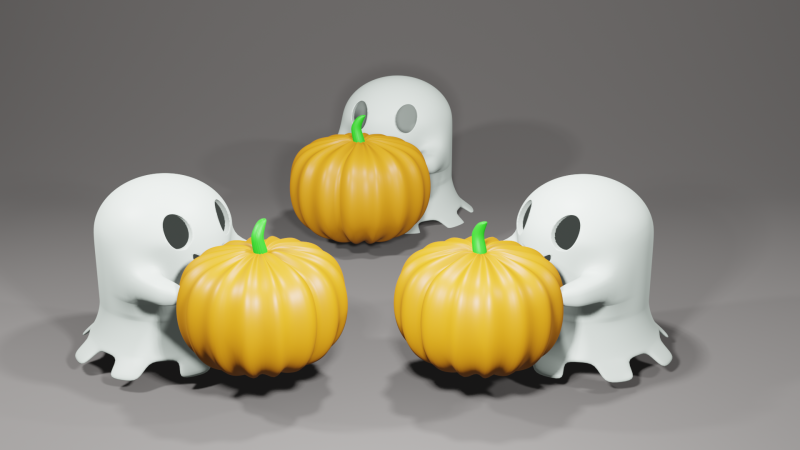 CUTE LITTLE GHOST WITH PUMPKIN - DECOR FOR HALLOWEEN Modelo de impresión 3D .c4d .max .obj .3ds .fbx .stl .blend 