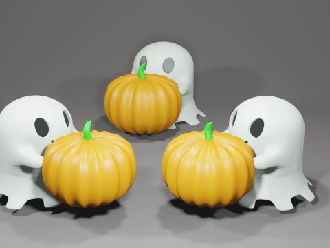 МИЛЫЙ МАЛЕНЬКИЙ ПРИЗРАК С ТЫКВКОЙ - ДЕКОР ДЛЯ ХЭЛЛОУИНА 3D Принт Модель