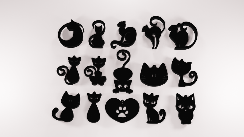 SET OF 15 KEYCHAIN CAT - SET OF 15 EARRINGS CAT 3D 打印模型 .c4d .max .obj .3ds .fbx .stl .blend 