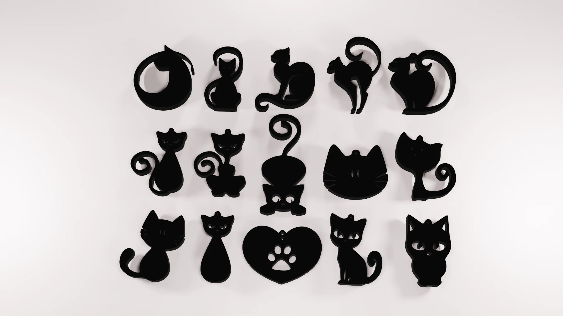 SET OF 15 KEYCHAIN CAT - SET OF 15 EARRINGS CAT 3D Print Model .c4d .max .obj .3ds .fbx .stl .blend