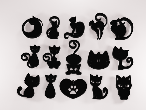 SET OF 15 KEYCHAIN CAT - SET OF 15 EARRINGS CAT 3D Baskı Modeli