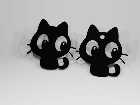 CAT KEYCHAIN CAT EARRINGS 3D Baskı Modeli