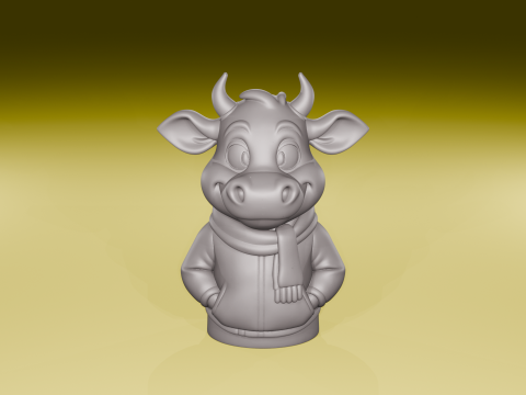 Winter koe beeldje schattig gezellig dier sculptuur STL-bestand 3D printmodel