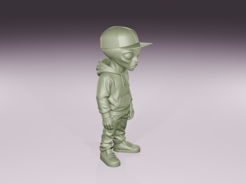 Urban Alien Figurine Streetwear Sci-Fi Character STL File 3D Print Model