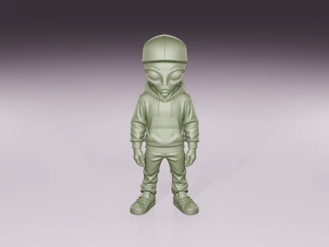 Urban Alien Figurine Streetwear Sci-Fi Character STL File 3D Print Model