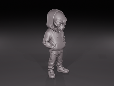 Hooded Urban Alien Streetwear Sci-Fi Figurine STL File 3D Print Model