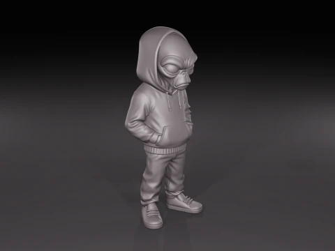 Figurka STL z kapturem Urban Alien Streetwear Sci-Fi Model do druku 3D