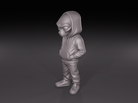 Hooded Urban Alien Streetwear Sci-Fi Figurine STL File 3D Print Model