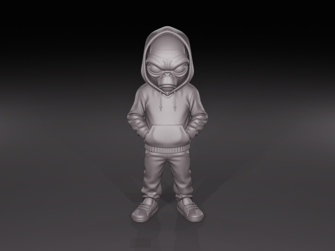 Hooded Urban Alien Streetwear Sci-Fi Figurine STL File 3D Print Model