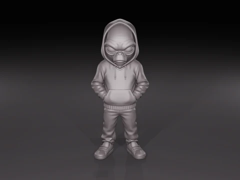 Hooded Urban Alien Streetwear Sci-Fi Figurine STL File 3D Print Model