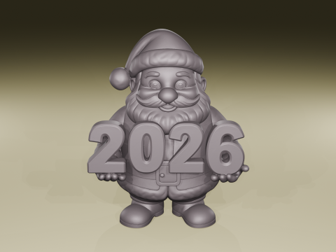 Santa Holding 2026 New Year Holiday Figurine STL File 3D Print Model