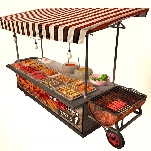 Avika Street Food Cart 3D Model .c4d .max .obj .3ds .fbx .stl .blend 