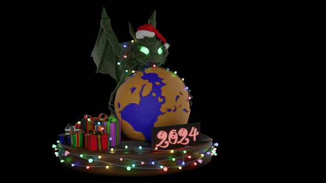 Christmas dragon - 2024 3D Model .c4d .max .obj .3ds .fbx .stl .blend 