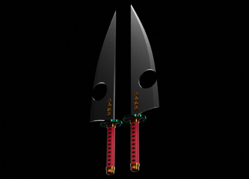 Uzui Tengen Swords - Demon Slayer 3D Принт Модель .c4d .max .obj .3ds .fbx .stl .blend 
