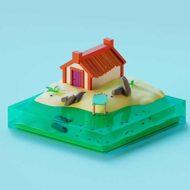 Cartoon house on the shore 3D Model .c4d .max .obj .3ds .fbx .stl .blend