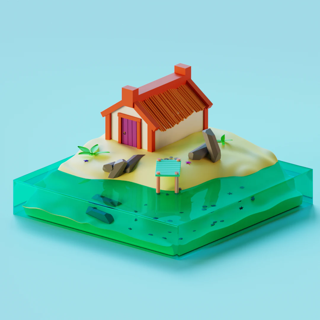 Cartoon house on the shore 3D Model .c4d .max .obj .3ds .fbx .stl .blend