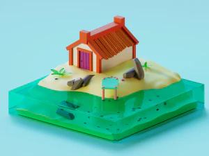 Cartoon house on the shore 3D Model