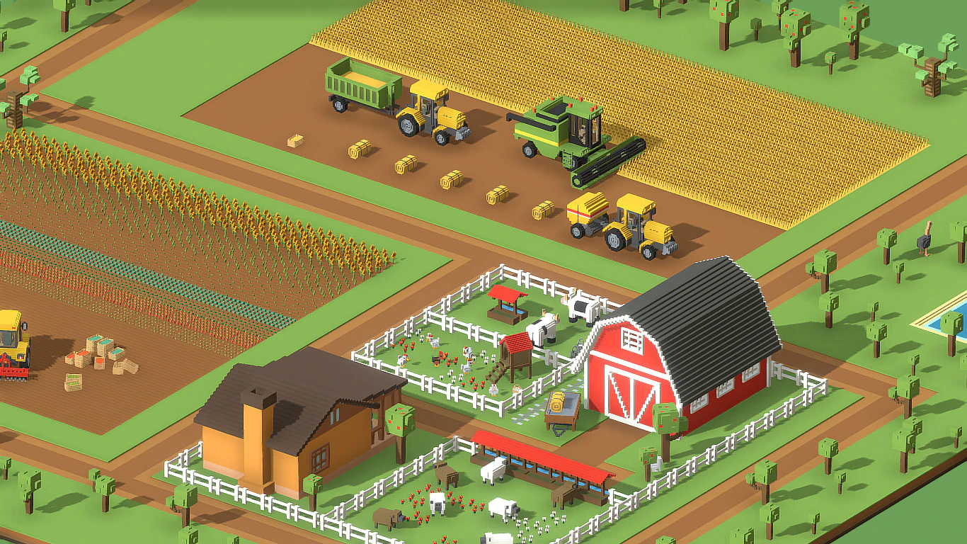 Voxel Farm 80 Items 3D Model .c4d .max .obj .3ds .fbx .stl .blend 