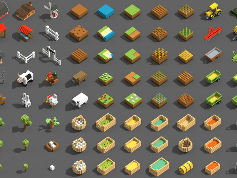 Voxel Farm 80 Items 3D Model
