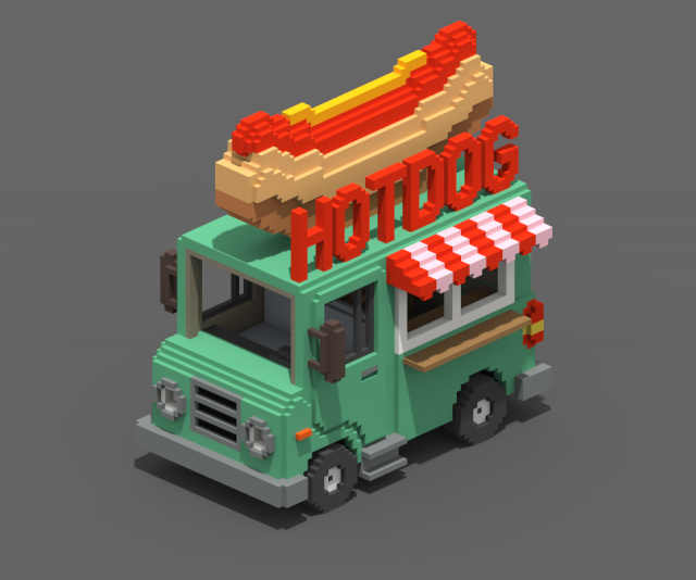 Voxel Hotdog Van 3D Model .c4d .max .obj .3ds .fbx .stl .blend 