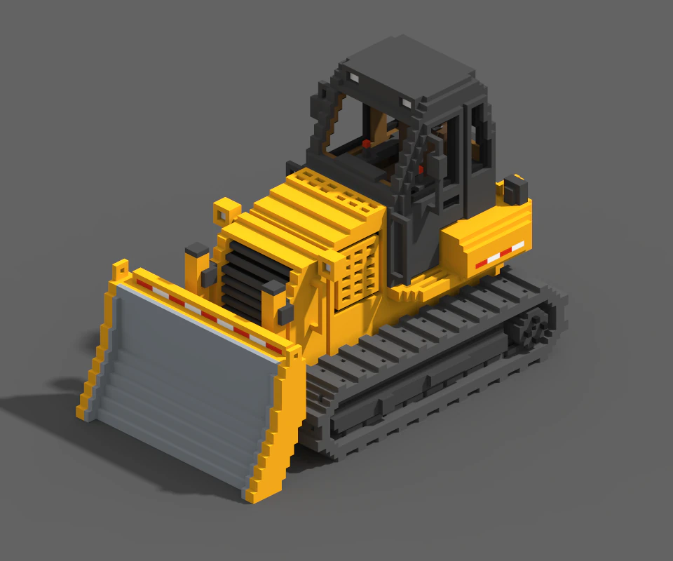 Voxel Bulldozer 3D Model .c4d .max .obj .3ds .fbx .stl .blend