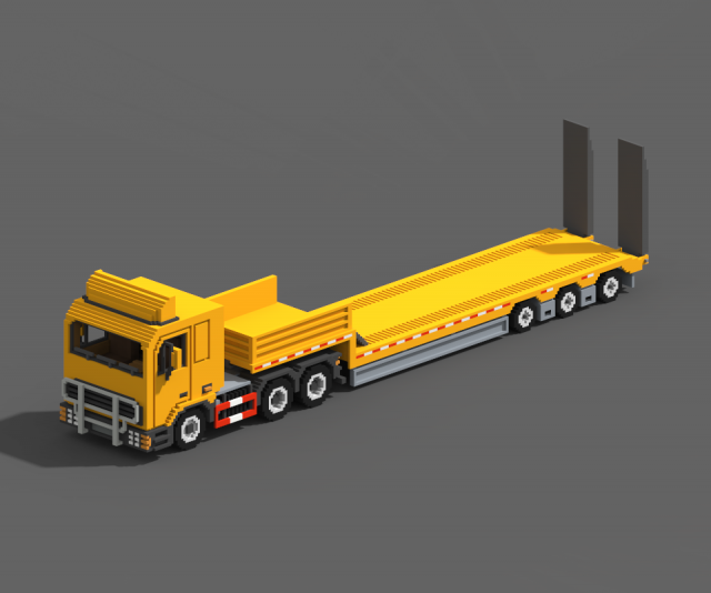 Voxel Truck And Loader Trailer 3D Модель .c4d .max .obj .3ds .fbx .stl .blend 