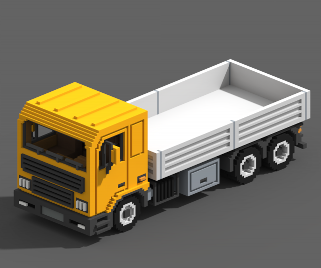 Voxel Flatbed Truck 3D Model .c4d .max .obj .3ds .fbx .stl .blend 