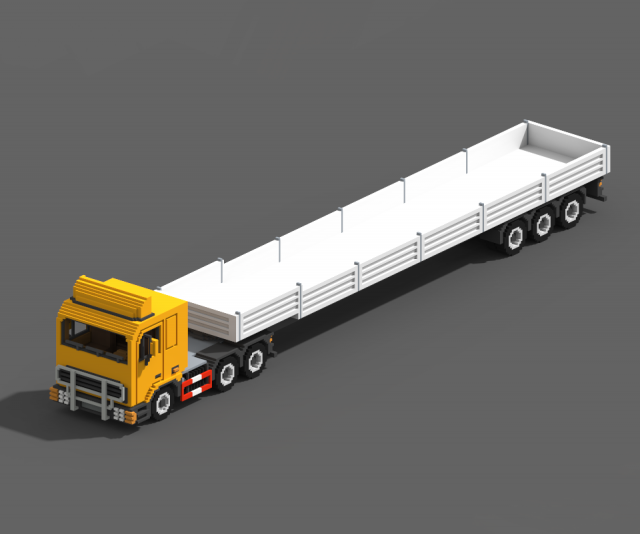 Voxel Truck Flatbed Trailer 3D Model .c4d .max .obj .3ds .fbx .stl .blend 