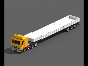 Voxel Truck Flatbed Trailer 3D Model