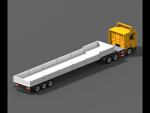 Voxel Truck Flatbed Trailer 3D Model