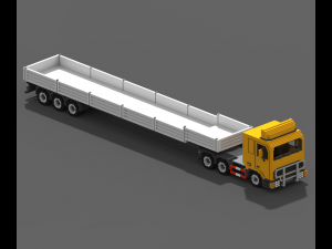 Voxel Truck Flatbed Trailer 3D Model