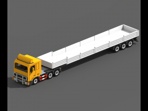 Voxel Truck Flatbed Trailer 3D Model