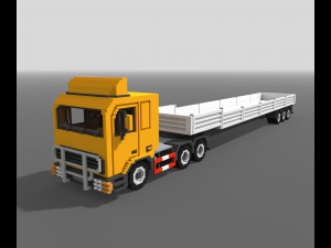 Voxel Truck Flatbed Trailer 3D Model