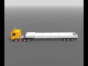 Voxel Truck Flatbed Trailer 3D Model