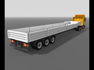Voxel Truck Flatbed Trailer 3D Model