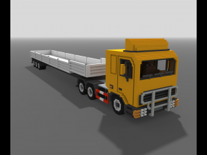 Voxel Truck Flatbed Trailer 3D Model