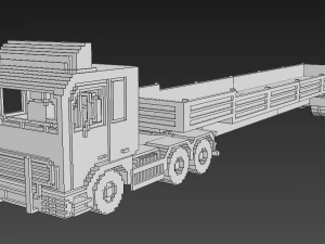 Voxel Truck Flatbed Trailer 3D Model