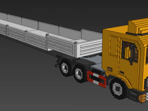 Voxel Truck Flatbed Trailer 3D Model