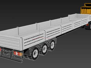 Voxel Truck Flatbed Trailer 3D Model