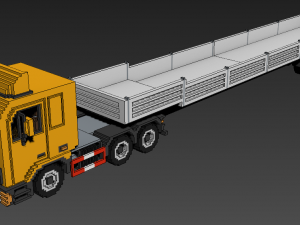 Voxel Truck Flatbed Trailer 3D Model