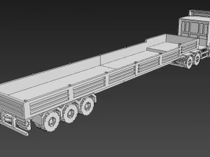 Voxel Truck Flatbed Trailer 3D Model