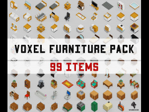 Voxel Furniture Pack 99 Items 3D Model