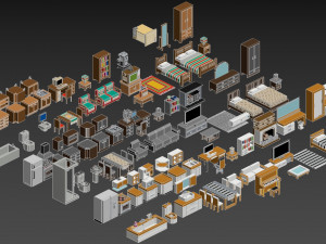 Voxel Furniture Pack 99 Items 3D Model